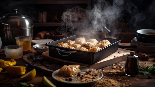 Foto postre de hojaldre en capas de baklava hecho de pasta filo relleno con nueces picadas