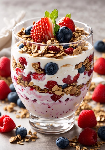 Postre parfait con frutas y granola Fotografía de comida