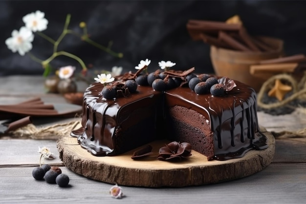 Postre de pastel de chocolate en la mesa