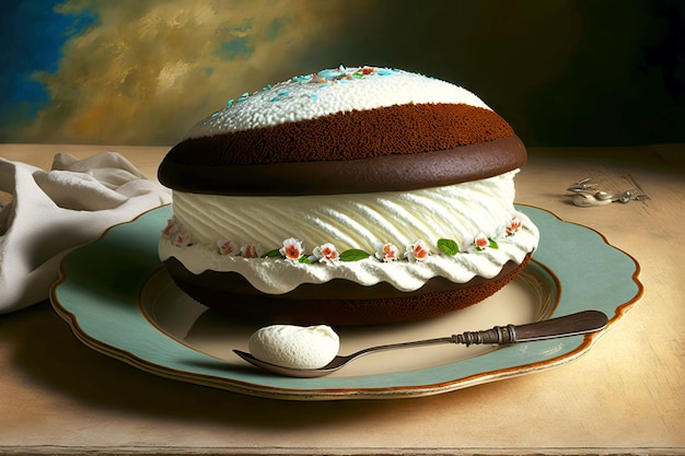 Postre para pasteles grandes de verano, pastel de whoopie con relleno de crema espesa