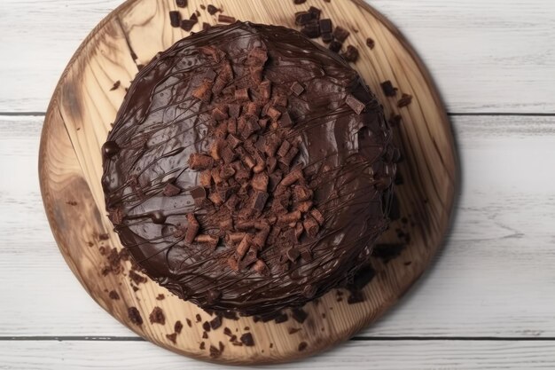 El postre de la tarta de chocolate en la mesa