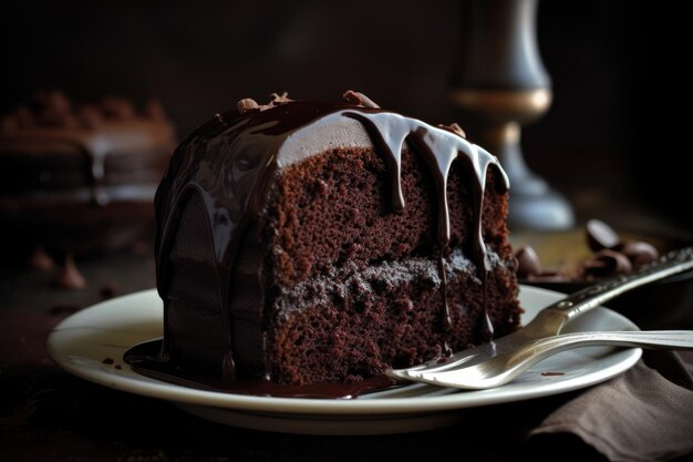 El postre de la tarta de chocolate en la mesa