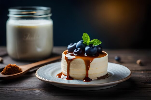 Foto un postre con una taza de café y un plato con un pedazo de pastel en él.