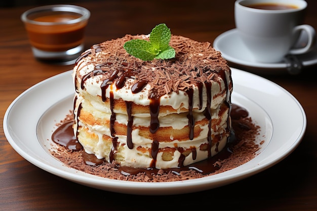 Postre de tiramisu en un plato generativo Ai