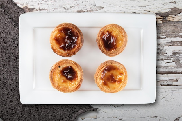 Postre tradicional portugués Pasteis Pastel de nata o Pasteis de Belem