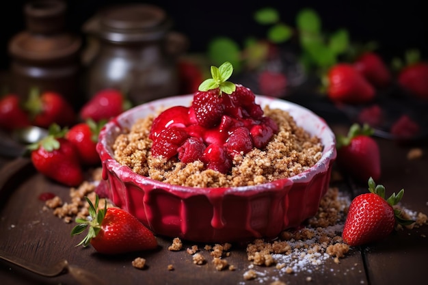 Postre vegano crumble de fresa