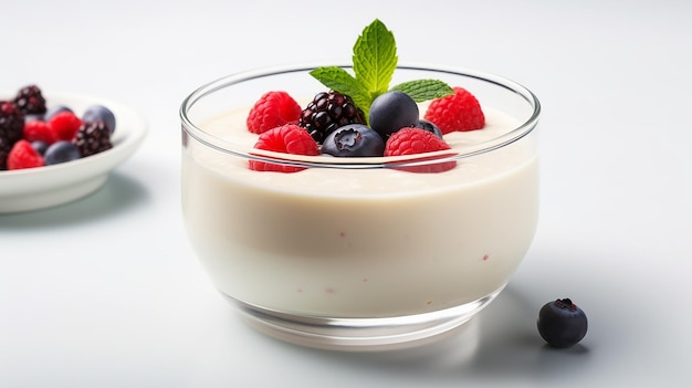 Postre de yogur vegetal con uva en un bol