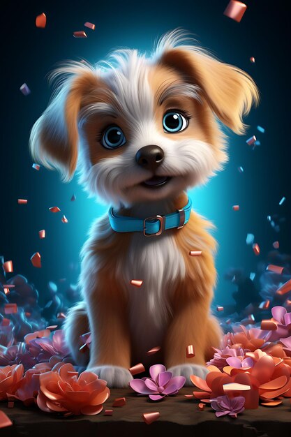 Postres de retratos de animais de estimação bonitos renderizados em 3D com decorações simples e bonitas para gráficos de animais minimalistas