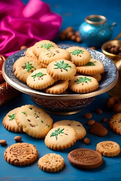 Postres Eid al-Fitr Eid Galletas árabes llenas de pistacho o nuez Ramadán