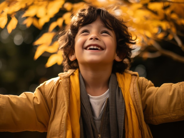 postura dinámica emocional niño brasileño en el otoño