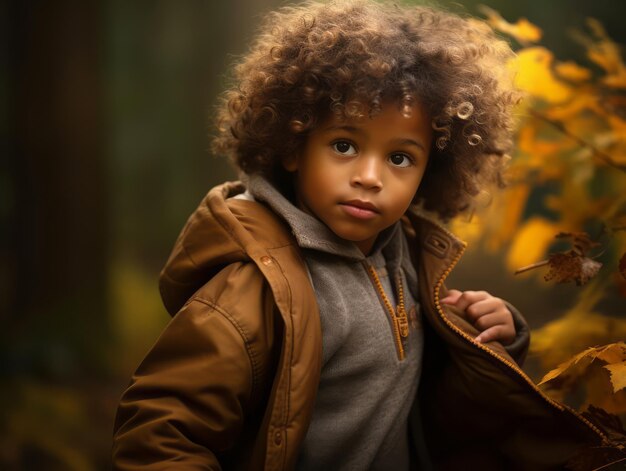 postura dinámica emocional niño brasileño en el otoño