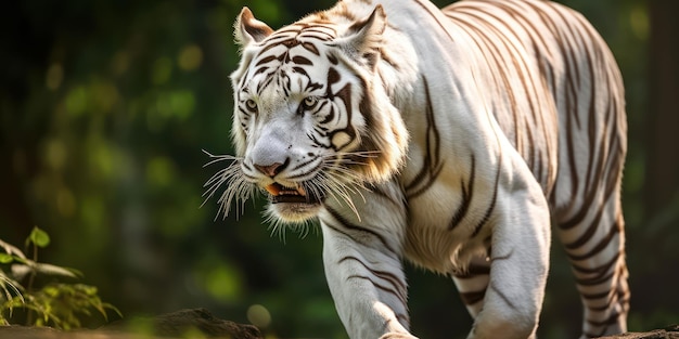 Postura elegante del tigre blanco en la naturaleza