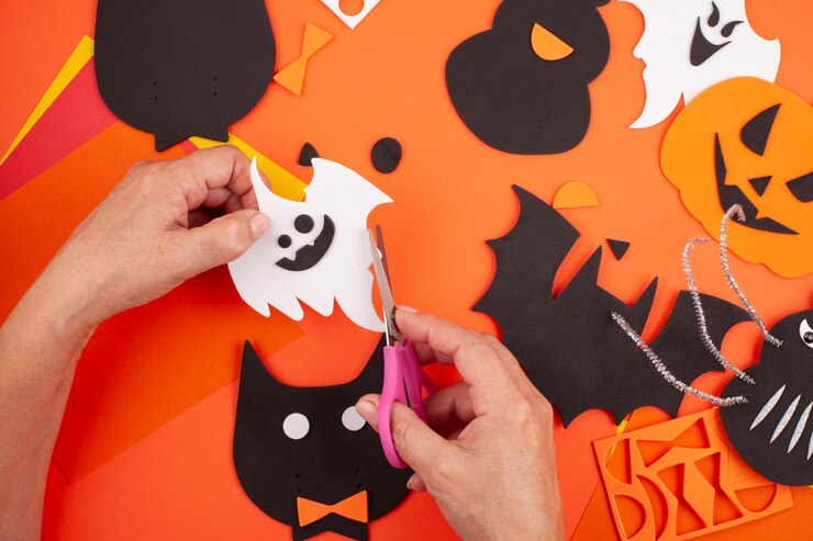 Foto postura plana de decoração de halloween