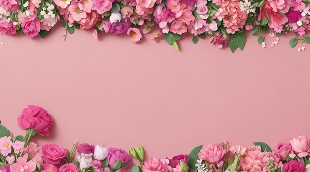 Postura plana de lindo arranjo de flores cópia espaço fundo rosa