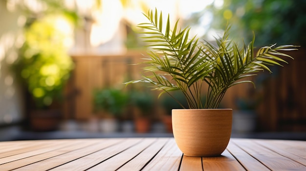 Pot com flor em mesa de madeira foto de alta qualidade