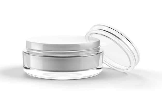 Pot de creme cosmético transparente isolado em fundo branco para design