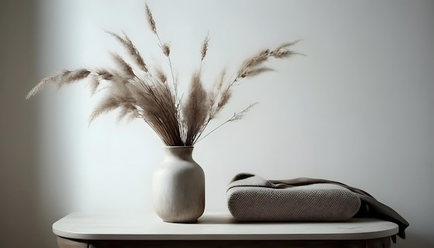 pote com trigo, design de interiores moderno, vaso de plantas, renderização 3d, com espaço para letras