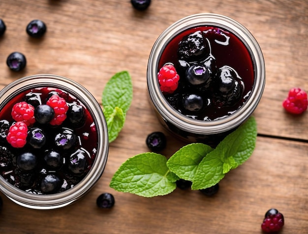 Pote de geléia com frutas silvestres