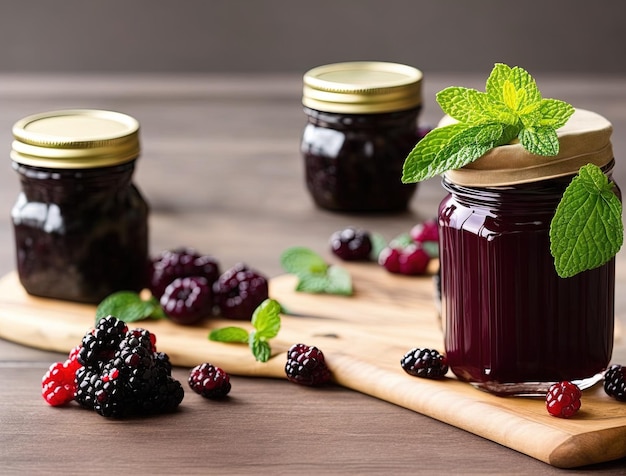 Pote de geléia com frutas silvestres