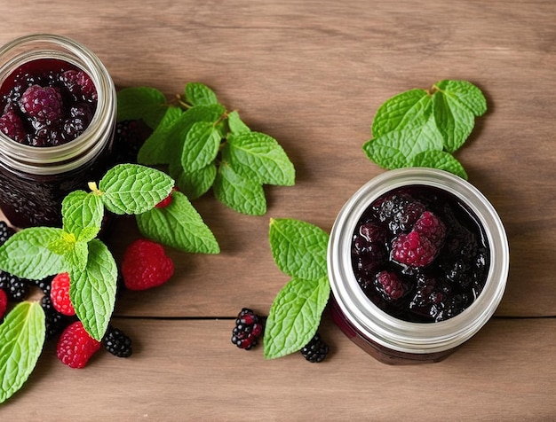 Pote de geléia com frutas silvestres