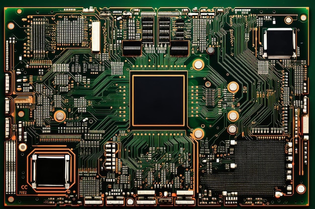 Un potente procesador de computadora o chip en una placa base Tecnologías modernas