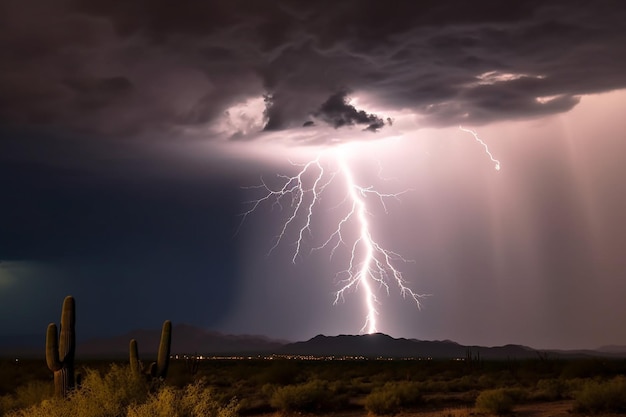 Foto potente relámpago de una tormenta monzónica en arizona