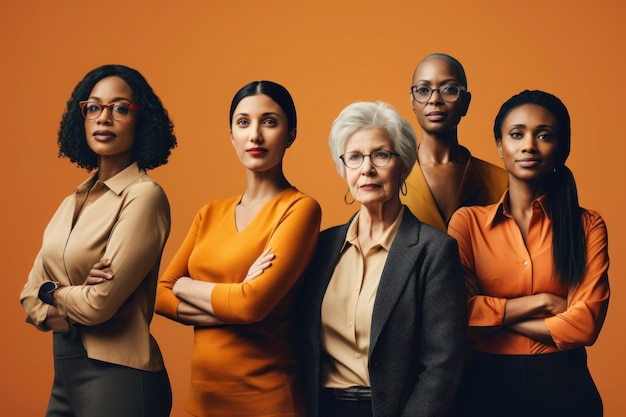 Potente retrato de trabajadores de negocios de oficina mujeres multiétnicas ai generativo