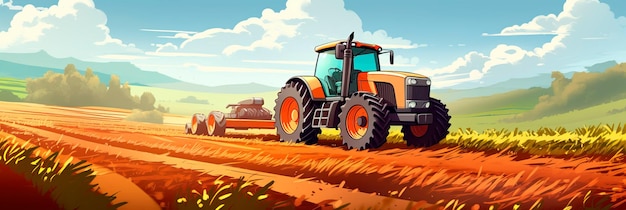 Foto potente tractor arando un vasto campo abierto agitando el rico suelo en preparación para la siembra de cultivos