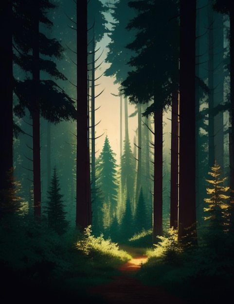 potente vector de bosque mágico vibrante HD