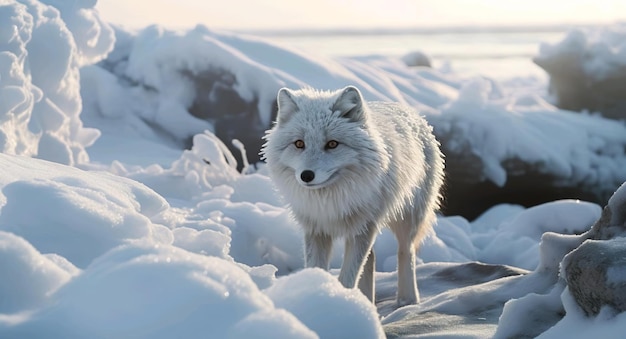 Potrait de raposa da neve à luz do dia