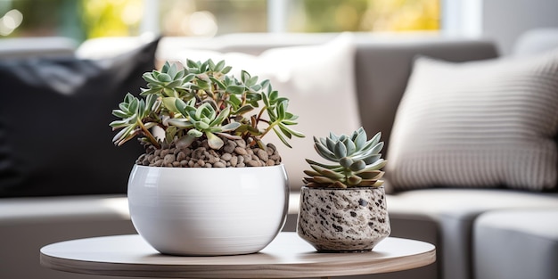 Foto potted succulent in cozy living room banner con espacio para el texto