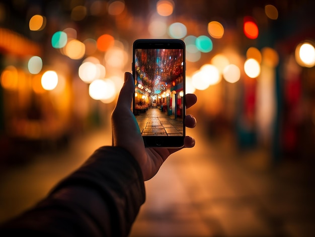 POV-Hand, die ein Smartphone-Modell hält