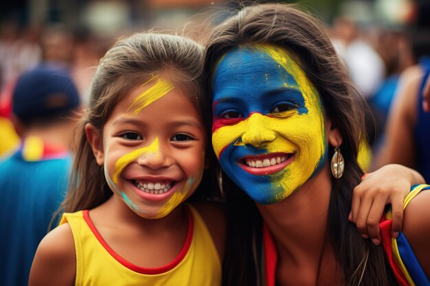 Povo colombiano com seus elementos de bandeira de cores vermelhas, azuis e amarelas