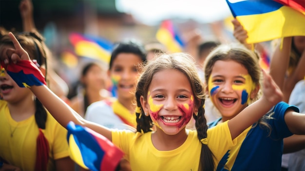 Povo colombiano com sua bandeira