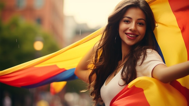 Povo colombiano com sua bandeira