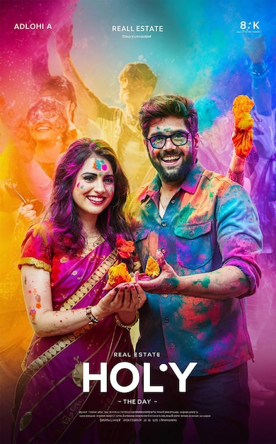 Povos rápidos fazendo celebração o imóvel Holi e belo fundo de cartaz