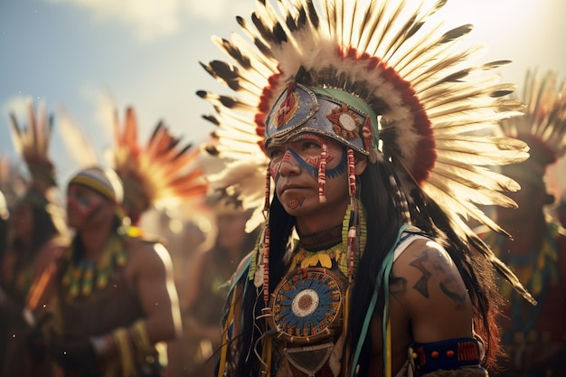 Foto powwow tradicional dos nativos americanos com dançarinos