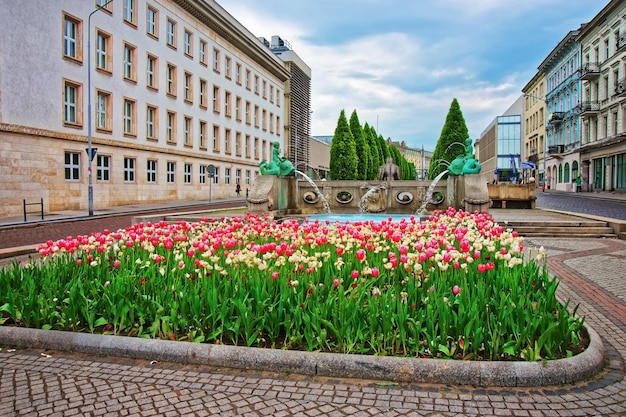 Poznan, Polen - 7. Mai 2014: Golem-Denkmal und Kronthal-Brunnen an der Marcinkowski Avenue in Poznan, Polen