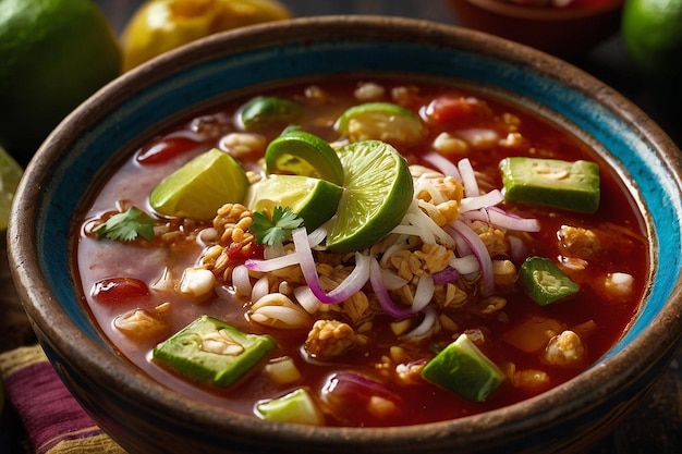 Foto pozole closeup flavorful de (pozole de cerca con sabor a la leche)