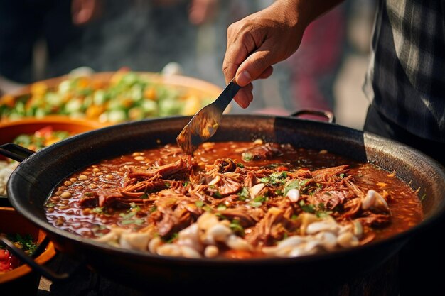 Pozole siendo servido en un festival de comida