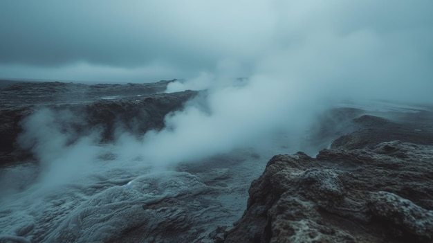 Foto pozos de energía geotérmica que liberan vapor en paisajes volcánicos que aprovechan el calor de la tierra