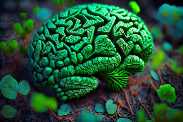 Üppig grüne linke Gehirnhälfte, die vor künstlerischem Ausdruck und Vorstellungskraft strotzt