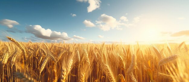 Üppige goldene Weizenfelder, die sich tagsüber im Wind wiegen, bei klarem Himmel