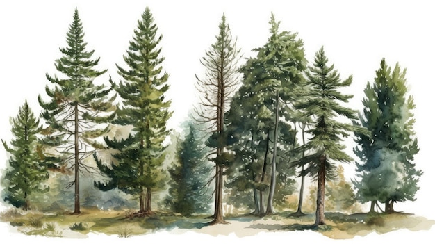 Üppige Kiefernwald-Aquarell-Illustration