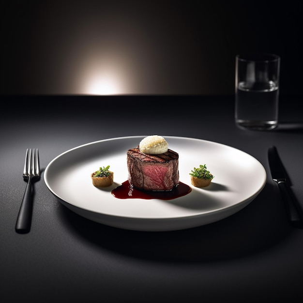Üppige kulinarische Köstlichkeiten von Steaks bis hin zu dekadenten Desserts und feinem Wein auf dem Tisch