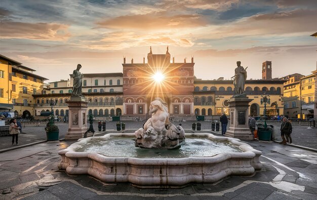 Foto praça da signoria, em florença, no nascer do sol, itália