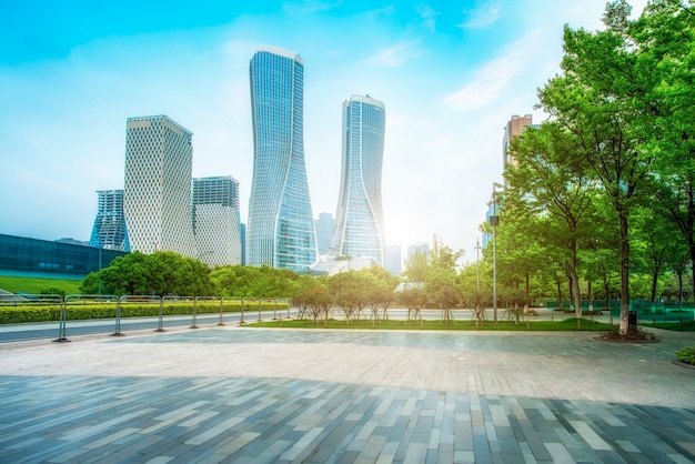 Praça do distrito financeiro de hangzhou e arranha-céus