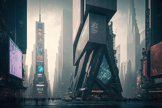 Praça do tempo vazia Cyberpunk futurista