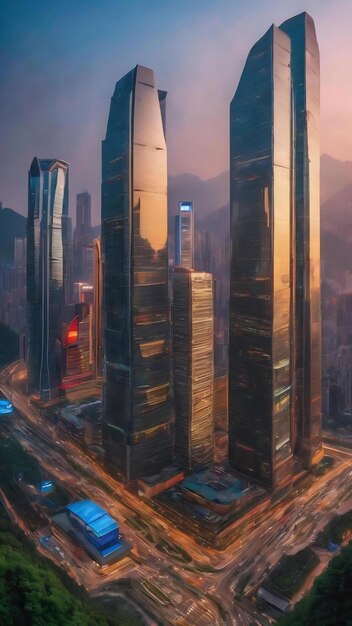 Praça rodoviária urbana e skyline da paisagem arquitetônica em Chongqing