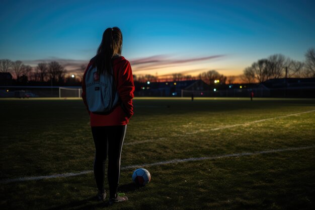 Práctica solitaria Jugadora de fútbol práctica nocturna solitaria foco en su Canon PowerShot G7